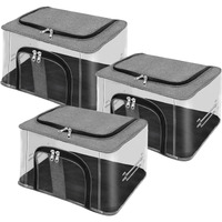 Storite 3 Pack Nylon 33 L Pvc Transparent Moisture Proof Storage Box For Clothes Closet Wardrobe Organizer For Clothes Saree Bags With Carry Handle - (Grey, 44 X 31 X 24 Cm)