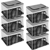 Storite 6 Pk Nylon 33 L Pvc Transparent Moisture Proof Storage Box For Clothes Closet Wardrobe Organizer For Clothes With Carry Handle & Transparent Window - (Grey, 44 X 31 X 24 Cm)