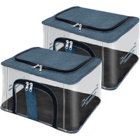 Storite 2 Pack Nylon 33 L Pvc Transparent Moisture Proof Storage Box For Clothes Closet Wardrobe Organizer Saree Bags For Clothes With Carry Handle - (Darkteal, 44 X 31 X 24 Cm)