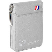 Storite Imported Rfid Pu Leather 9 Slot Vertical Credit Debit Card Holder Money Wallet Zipper Coin Purse For Men Women (Grey,11.5X2X8Cm)
