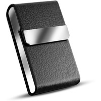 Storite Vertical Card Holder, Pu Leather And Stainless Steel Credit Card Wallet, Business Card Holder For Men And Women (Black -9 X 1 X 6 Cm)