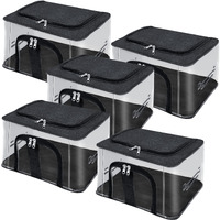 Storite 5 Pack Nylon 33 L Pvc Transparent Moisture Proof Storage Box For Clothes Closet Wardrobe Organizer Bag For Clothes Saree Bags With Carry Handle - (Black, 44 X 31 X 24 Cm)
