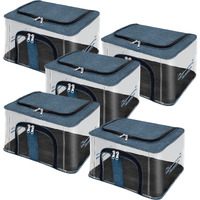 Storite 5 Pack Nylon 33 L Pvc Transparent Moisture Proof Storage Box For Clothes Closet Wardrobe Organizer For Clothes Saree Bags With Carry Handle - (Darkteal, 44 X 31 X 24 Cm)