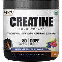 Asitis Nutrition Atom Creatine Monohydrate Powder 250G - 80 Servings | Dope Free | Enhances Performance | Promotes Muscle Gains | Blue Razz Flavour