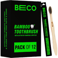 Beco Compostable Bamboo Toothbrush With Ultra-Soft Charcoal Activated Bristles, 100% Natural & Eco-Friendly (Pack Of 12)