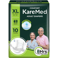 Karemed Comfort Adult Diapers, Extra Large, Waist Size 127-165 Cm (50"-65"), 10 Count, Tape Style, Unisex, High Absorbency, Leak Proof, Wetness Indicator