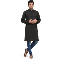 Skavij Men's Cotton Kurta Summer Casual Long Shirt Regular Fit Black_X-Large