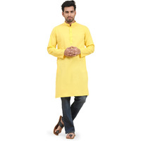 Skavij Men's Cotton Kurta Summer Casual Long Shirt Regular Fit Gold_X-Large