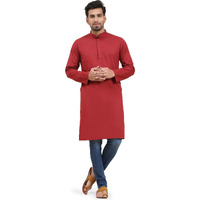Skavij Men's Cotton Kurta Summer Casual Long Shirt Regular Fit Red_X-Large