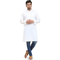 Skavij Mens Cotton Casual Wear Modern Kurta For Everyday Use Yoga Outfit White_Small