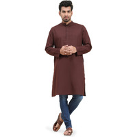 Skavij Mens Cotton Casual Wear Modern Kurta Shirt For Everyday Use Yoga Outfit Brown_Medium