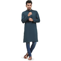 Skavij Mens Cotton Casual Wear Modern Kurta Shirt For Everyday Use Yoga Outfit Green_Large