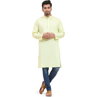 Skavij Mens Cotton Casual Wear Modern Kurta Shirt For Everyday Use Yoga Outfit Lemon_Xx-Large