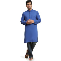 Skavij Mens Cotton Casual Wear Modern Kurta Shirt For Everyday Use Yoga Outfit Royal Blue_X-Large