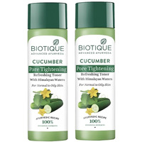 Biotique Cucumber Pore Tightening Toner| Ayurvedic And Organically Pure| Maintains SkinS Natural Ph |100% Botanical Extracts| Suitable For Normal & Oily Skin Types| 120Ml (Pack Of 2)