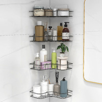 Plantex Adhesive Shelf For Kitchen/Corner Shelf/Bathroom Shelf/Bathroom Fittings (Black-Pack Of 4) Alloy Steel