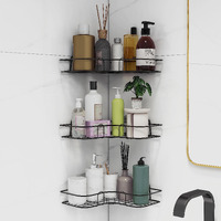 Plantex Corner Shelf For Bathroom/Self Adhesive Shelf For Kitchen/Living Room Wall Mounted Shelf - Premium Bathroom Accessories (Black, Alloy Steel) - Pack Of 3