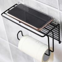 Plantex Gi Steel Self Adhesive Toilet Paper Holder/Tissue Paper Roll Holder With Mobile Stand/Towel Bar Hanger Storage Rack/Bathroom Accessories(Black)