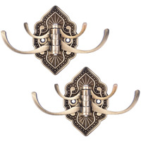 Plantex Antique Robe Hook/Cloth-Towel Hanger/Door Hanger-Hook/Bathroom Accessories - Pack Of 2 (Brass, Zinc)