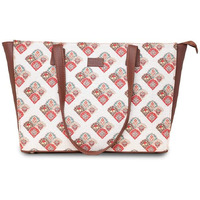 Zouk Seashell Motif White Printed Jute Handcrafted Vegan Leather Women's White Structured Tote Bag Contemporary