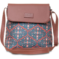 Zouk Seesh Mahal Jaali Motif Printed Women's Hand Crafted Vegan Leather Space Blue Flap Sling Bag