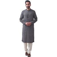 Manyavar Grey Viscose Full Sleeve Kurta Set Traditional Kurta Set For Men (Xl)