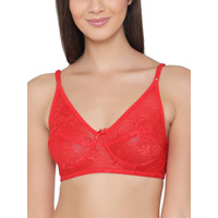 Clovia Women's Lace Solid Non-Padded Full Cup Wire Free Bra (Br0181Q04_Light Red_32B)