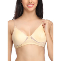 Clovia Women's 100% Cotton Wire Free Half Cup Full-Coverage Bra (Br0762P24-36B_Beige_36 B)