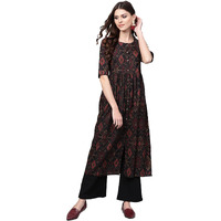 Vaamsi Women's Geometric Printed Regular Kurta (Vck1371_Xs_Black)