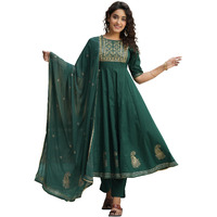 Vaamsi Women's Pure Cotton Printed Kurta Pant Dupatta Set (Vkskd1218_L_Green)