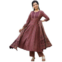 Vaamsi Women's Kalamkari Printed Anarkali Kurta Pant With Dupatta Set (Vkskd1300_Maroon_S)