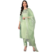 Vaamsi Women's Silk Blend Yoke Design Embroidered Straight Kurta Pant With Dupatta (Pkskd1431_Green_S)