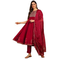 Vaamsi Women's Viscose Rayon Solid Anarkali Kurta Pant With Dupatta (Vkskd1482_3Xl_Burgundy)