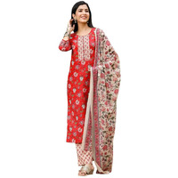 Vaamsi Women's Rayon Blend Floral Printed Straight Kurta Pant With Dupatta (Vkskd1235_X-Small, Red)