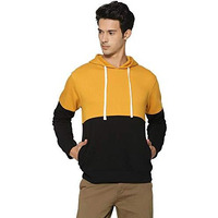 Campus Sutra Men's Cotton Hooded Neck Hoodie (Aaz19_Hhh_M_Pln_Musbl_Az_L_Mustard:Black_L)