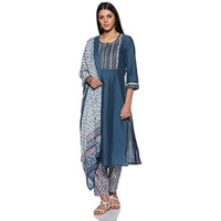 Biba Cotton Women Solid Narrow Salwar Kurta Dupatta(Skdskd6249E_Blue_34)