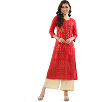 Biba Women Printed Straight Rayon Kurta-(Assorted18373_Red_M)