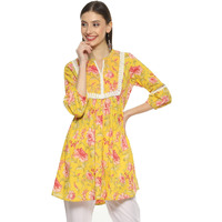 Biba Cotton Women Printed Regular, Kurti Mix And Match(Roses An19176_Yellow_38)