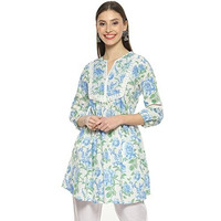 Biba Women Cotton Printed Regular Mix And Match Kurti(Roses An19176_Blue_38)