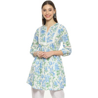 Biba Women's Printed Mix And Match(Roses An19176_Blue_42) - Cotton, Regular, Kurti