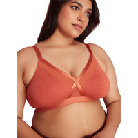Nykd WomenS X-Frame Laced Everyday Cotton Bra With Wide Bottom Band For Extra Support, Shape & Comfort | Non Padded | Wirefree | Medium Coverage Bra, Nyb191, Carrot, 38D, 1N