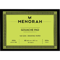 Menorah  A3 Gouache Sketch Book Loose Sheets240 GsmGouache Sketchpad Glued End  (29.7Cm X42.0Cm)- 20 Sheets / 40 Pages- Acid Free Sketchbook & Drawing Notebook For Acrylics Gouache Oil Pastels Pencils Fine Liners Crayons Etc