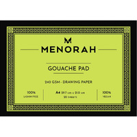 Menorah  A4 Gouache Sketch Book Loose Sheets240 GsmGouache Sketchpad Glued End  (21.0Cm X29.7Cm)- 20 Sheets / 40 Pages- Acid Free Sketchbook & Drawing Notebook For Acrylics Gouache Oil Pastels Pencils Fine Liners Crayons Etc