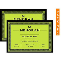 Menorah  A5 Gouache Sketch Book Loose Sheets240 GsmGouache Sketchpad Glued End  (14.8Cm X21.0Cm)- 20 Sheets / 40 Pages- Acid Free Sketchbook & Drawing Notebook For Acrylics Gouache Oil Pastels Pencils Fine Liners Crayons Etc  Pack Of 2