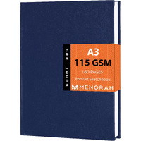 Menorah Paper Artist Sketch Book - A3-115 Gsm (160 Pages / 80 Sheets) Drawing Notebook - Hard Bound Book - (42 Cm X 29.7 Cm) - Completely Handmade - Portrait-Dark Blue, Watercolor