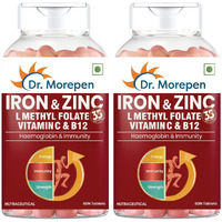Dr. Morepen Iron & Zinc Tablets|Enriched With Iron,Zinc,Vitamin C & B12|Natural & Safe For Unisex|60 Veg Tablets (Pack Of 2), 500 Grams