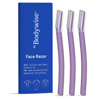 Be Bodywise Reusable Face Razor For Women - Pack Of 3 | Instant & Painless Hair Removal | For Eyebrows, Upper Lip, Forehead, Peach Fuzz, Chin And Sideburns | Stainless Steel Blade & Firm Grip | Purple