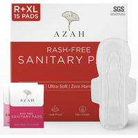 Azah Sanitary Pads For Women (10 Reg + 5 Xl) [Pack Of 15] 100% Rash-Free Sanitary Napkins | 3X More Absorption, Cottony Soft And Dry Top Cover For Heavy Flow | Leak-Proof | With Disposable Bag