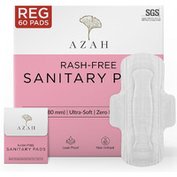 Azah Sanitary Pads For Women Regular [Pack Of 60] 100% Rash-Free Sanitary Napkins | 3X More Absorption, Cottony Soft And Dry Top Cover For Heavy Flow | Leak-Proof | With Disposable Bag