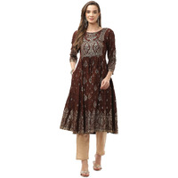 Biba Women Rayon Printed Regular Mix And Match Kurta(Ajrakh18416_Brown_42)